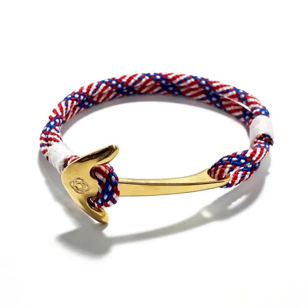 MYSTIC KNOTWORKS CT PATRIOTIC NAUTICAL ANCHOR ROPE BRACELET BRASS SMALL KJP